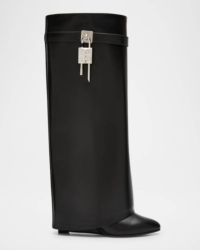 Shark Lock Wide Leather Boots